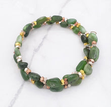 Load image into Gallery viewer, Nephrite Bead Memory Wire Wrap Bracelet