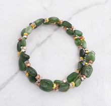 Load image into Gallery viewer, Nephrite Bead Memory Wire Wrap Bracelet
