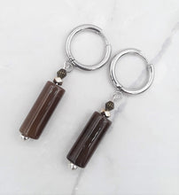 Load image into Gallery viewer, Coffee Color Cylinder Quartzite Huggie Earrings