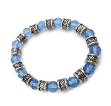 Load image into Gallery viewer, Crystal Blue Glass Bead & Filigree Bead Bracelet