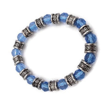 Load image into Gallery viewer, Crystal Blue Glass Bead & Filigree Bead Bracelet
