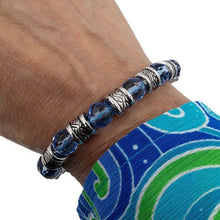 Load image into Gallery viewer, Crystal Blue Glass Bead & Filigree Bead Bracelet