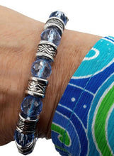 Load image into Gallery viewer, Crystal Blue Glass Bead & Filigree Bead Bracelet