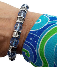 Load image into Gallery viewer, Crystal Blue Glass Bead & Filigree Bead Bracelet