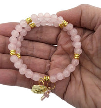 Load image into Gallery viewer, Rose Quartz Memory Wire Wrap Bracelet with Gold Tone Spacer Beads
