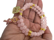Load image into Gallery viewer, Rose Quartz Memory Wire Wrap Bracelet with Gold Tone Spacer Beads