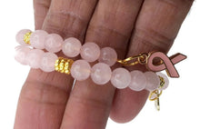Load image into Gallery viewer, Rose Quartz Memory Wire Wrap Bracelet with Gold Tone Spacer Beads
