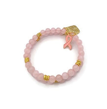 Load image into Gallery viewer, Rose Quartz Memory Wire Wrap Bracelet with Gold Tone Spacer Beads