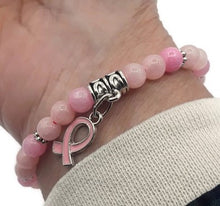 Load image into Gallery viewer, Calcite Bead Breast Cancer Awareness Stretch Bracelet
