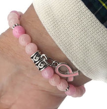 Load image into Gallery viewer, Calcite Bead Breast Cancer Awareness Stretch Bracelet