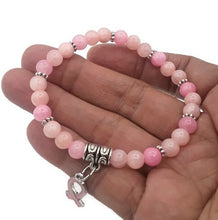 Load image into Gallery viewer, Calcite Bead Breast Cancer Awareness Stretch Bracelet