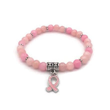 Load image into Gallery viewer, Calcite Bead Breast Cancer Awareness Stretch Bracelet