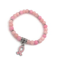 Load image into Gallery viewer, Calcite Bead Breast Cancer Awareness Stretch Bracelet
