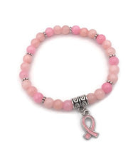 Load image into Gallery viewer, Calcite Bead Breast Cancer Awareness Stretch Bracelet
