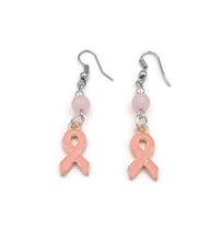 Load image into Gallery viewer, Rose Breast Cancer Awareness Earrings with Rose Quartz Beads