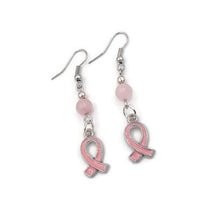 Load image into Gallery viewer, Lily Breast Cancer Awareness Earrings with Rose Quartz