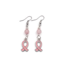 Load image into Gallery viewer, Lily Breast Cancer Awareness Earrings with Rose Quartz