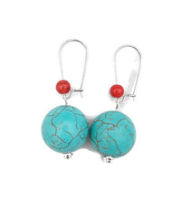 Load image into Gallery viewer, Turquoise Color & Red Ceramic Bead Earrings
