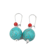 Load image into Gallery viewer, Turquoise Color & Red Ceramic Bead Earrings