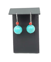 Load image into Gallery viewer, Turquoise Color & Red Ceramic Bead Earrings