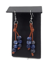 Load image into Gallery viewer, Leather and Sodalite Bead Earrings