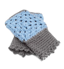 Load image into Gallery viewer, Light Blue & Gray Granny Square Fingerless Gloves
