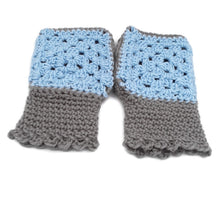 Load image into Gallery viewer, Light Blue & Gray Granny Square Fingerless Gloves