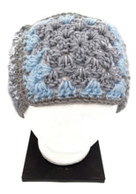 Load image into Gallery viewer, Light Blue & Gray Granny Square Head Warmer