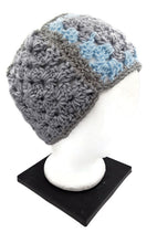 Load image into Gallery viewer, Light Blue & Gray Granny Square Head Warmer