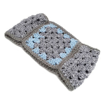 Load image into Gallery viewer, Light Blue & Gray Granny Square Head Warmer