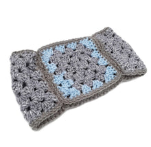 Load image into Gallery viewer, Light Blue & Gray Granny Square Head Warmer