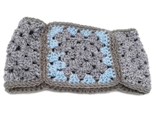 Load image into Gallery viewer, Light Blue & Gray Granny Square Head Warmer