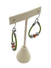 Load image into Gallery viewer, Green Leather Hoop Earrings