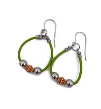 Load image into Gallery viewer, Green Leather Hoop Earrings