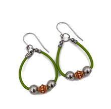 Load image into Gallery viewer, Green Leather Hoop Earrings