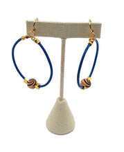Load image into Gallery viewer, Blue Leather Hoop Earrings
