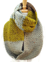 Load image into Gallery viewer, Olive Green and Brown Color Block Infinity Scarf