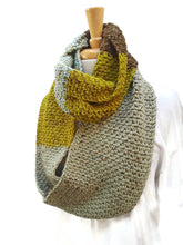 Load image into Gallery viewer, Olive Green and Brown Color Block Infinity Scarf