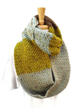 Load image into Gallery viewer, Olive Green and Brown Color Block Infinity Scarf