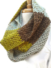 Load image into Gallery viewer, Olive Green and Brown Color Block Infinity Scarf