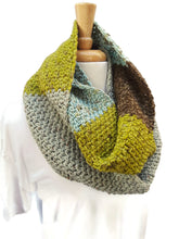 Load image into Gallery viewer, Olive Green and Brown Color Block Infinity Scarf