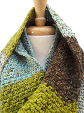 Load image into Gallery viewer, Olive Green and Brown Color Block Infinity Scarf