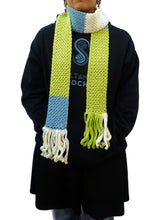 Load image into Gallery viewer, Lime Green/Blue/White Color Block Skinnee Scarf