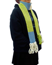 Load image into Gallery viewer, Lime Green/Blue/White Color Block Skinnee Scarf