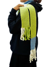 Load image into Gallery viewer, Lime Green/Blue/White Color Block Skinnee Scarf