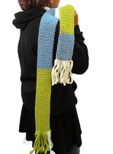 Load image into Gallery viewer, Lime Green/Blue/White Color Block Skinnee Scarf