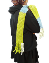 Load image into Gallery viewer, Lime Green/Blue/White Color Block Skinnee Scarf