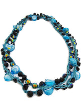 Load image into Gallery viewer, Turquoise Color and Dark Blue Glass Bead Infinity Crochet Necklace