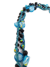 Load image into Gallery viewer, Turquoise Color and Dark Blue Glass Bead Infinity Crochet Necklace