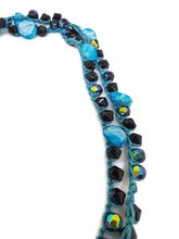 Load image into Gallery viewer, Turquoise Color and Dark Blue Glass Bead Infinity Crochet Necklace